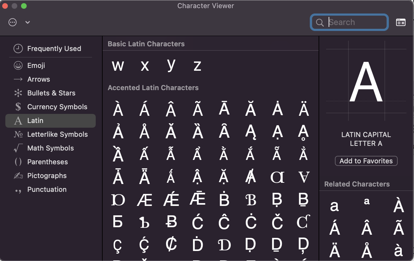 Screenshot of Mac advanced Emoji & Symbol viewer