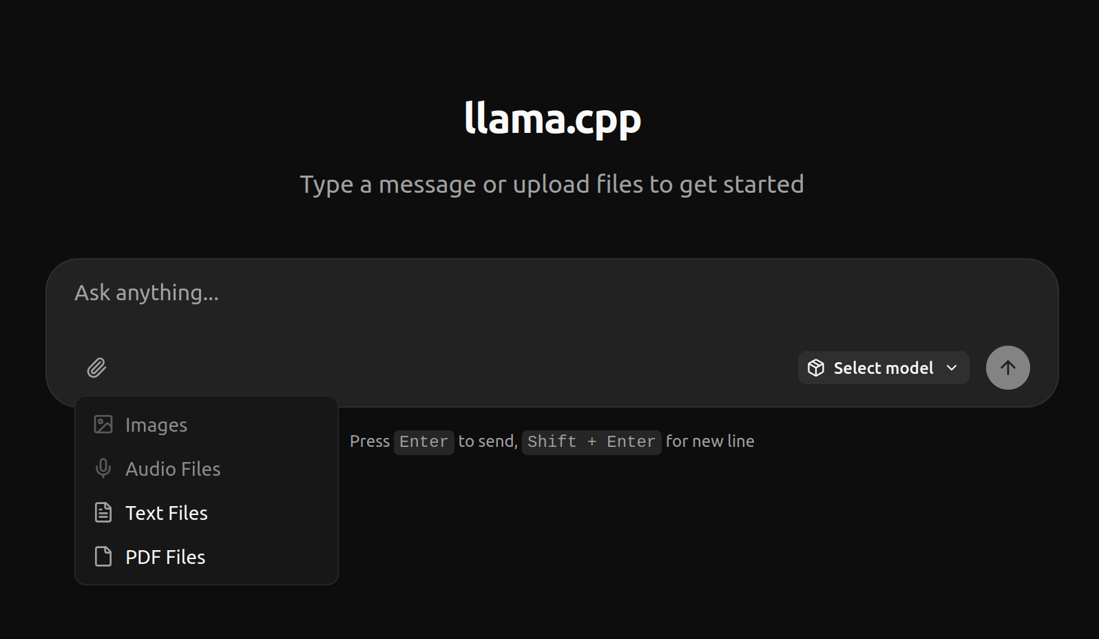 Screenshot of LLama.cpp Web UI as of December, 2025